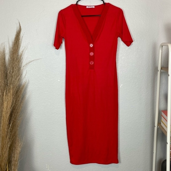 Zara Red Midi Dress - Picture 2 of 5